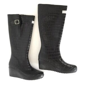 Wedge Welly | Flex Man Eater Wellington Tall Rain Boots Size 7 Black Croc Rubber